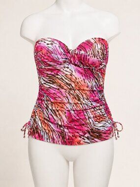 Ashley Stewart Pink Abstract Print Strapless One-Piece Swimsuit Size 12 NWOT